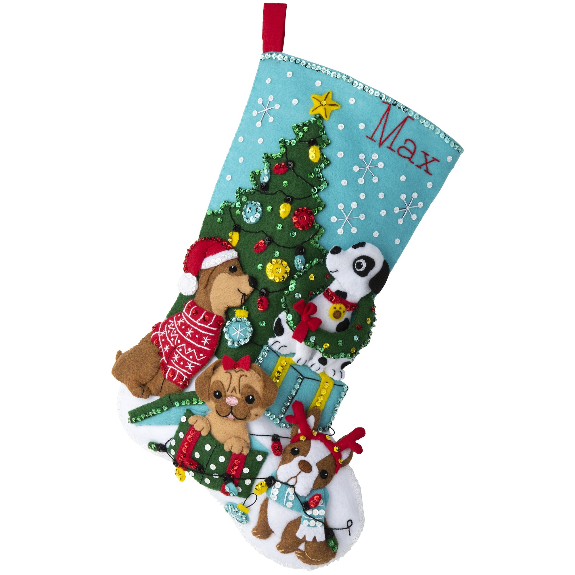 Bucilla® Christmas Dogs 18" Felt Stocking Applique Kit